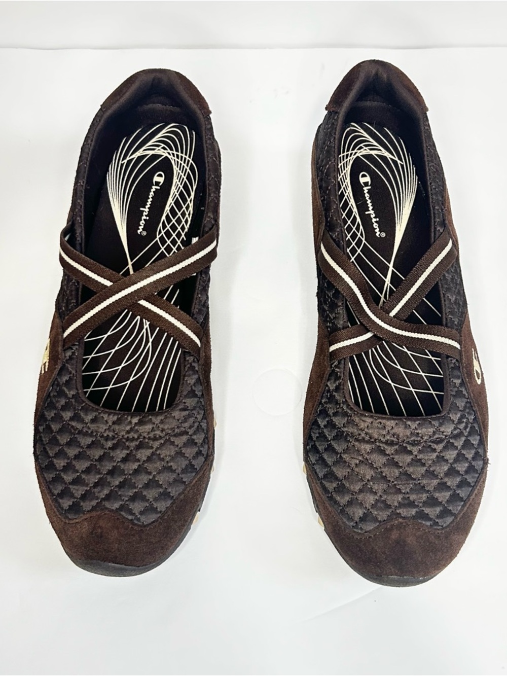 Champion Brown Quilted Slip-On Flats with Cross Straps